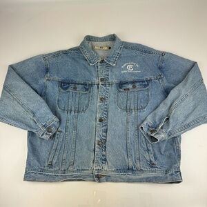 Vintage Lee Mens Size 2XL Trucker Denim Jacket Light Wash Denim *Company Logo